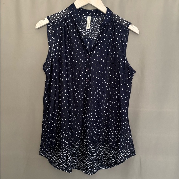 PerSeption Concept Tops - PerSeption Concept Blue Sleeveless Blouse with Mandarin Collar semi transparent